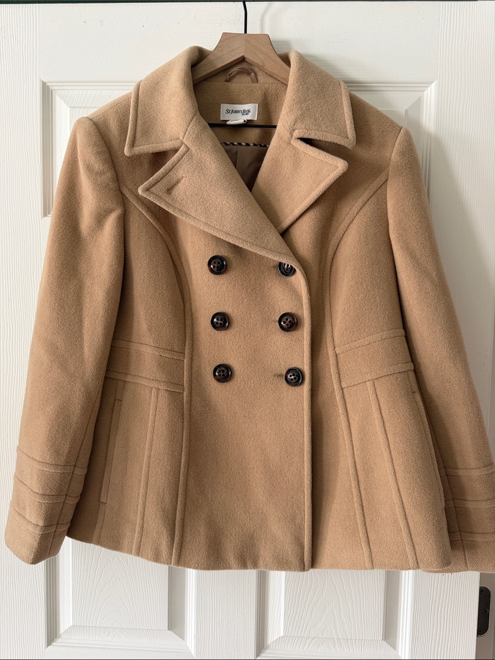 St. John's Bay Camel Tan Double Breasted Wool Cashmere Blend Peacoat Jacket